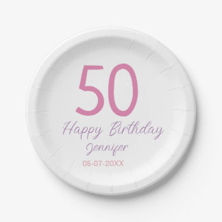 50th birthday add name date year pink template go papieren bordje