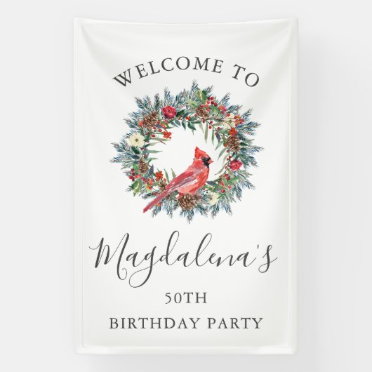 50th Birthday Banner Red Cardinal Custom Welcome (Verticaal)
