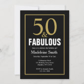 50th Birthday Black and Gold Party Invitation Kaart (Voorkant)