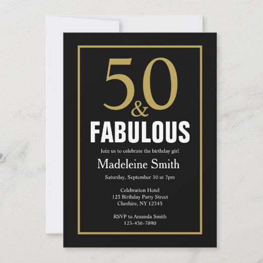 50th Birthday Black and Gold Party Invitation Kaart (Voorkant)