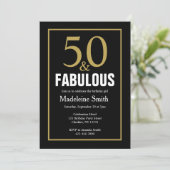 50th Birthday Black and Gold Party Invitation Kaart (Staand voorkant)