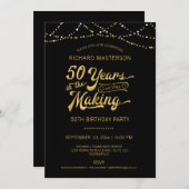 50th Birthday Black Gold String Lights Kaart (Voorkant / Achterkant)