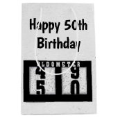 50th Birthday Black Odometer Medium Cadeauzakje (Voorkant)