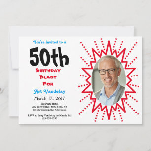 50th Birthday Blast Red en Blue Typografie Kaart
