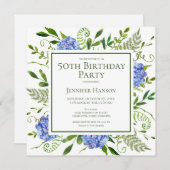 50th Birthday Blue Hydrangeas Card Request  Kaart (Voorkant / Achterkant)