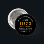 50th Birthday Born 1973 Ajouter Nom Black Gold<br><div class="desc">Personnalisé Anniversaire ajoutez votre nom et votre badge d'année. Modifiez le nom et l'année avec le modèle fourni. Un merveilleux accessoire de fête d'anniversaire personnalisé. Plus de cadeaux et de fournitures de fête disponibles avec le design "normes de fixation" dans le magasin.</div>