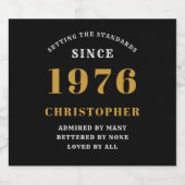 50th Birthday Born 1976 Add Name Black Gold Sparkling Wijnetiket (Enkel label)