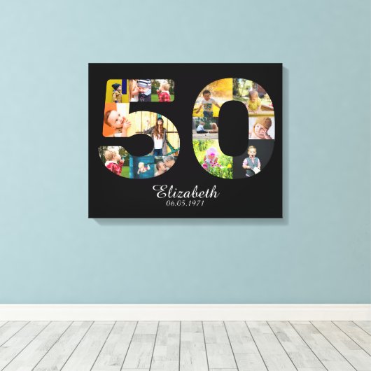 50th Birthday Create Your Own Multi Photo Canvas Afdruk (Insitu (Houten vloer))