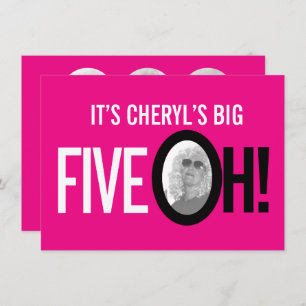 50th birthday FIVE OH! foto pink retro landscape Kaart