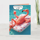 50th Birthday Flamingo Floating In a Pool Kaart (Voorkant)