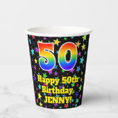 50th Birthday: Fun Stars Pattern and Rainbow 50 Papieren Bekers (Voorkant)