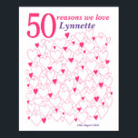 50th Birthday Gift Any Color Guest Book Poster<br><div class="desc">A wonderful 50th birthday gift or party guestbook idea. This fabulous poster contains 50 hearts for you to write 50 short messages of love. Perfect for a special 50th birthday gift from the family - or use at a fiftieth party as a guest book. * Print large for lots of...</div>