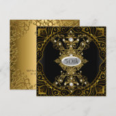 50th Birthday Gold Black Party Invitation Kaart (Voorkant / Achterkant)
