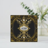 50th Birthday Gold Black Party Invitation Kaart (Staand voorkant)