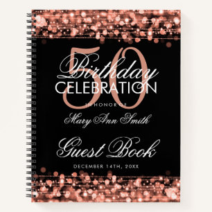 50th Birthday Guestbook Party Sparkles Roos Gold Notitieboek