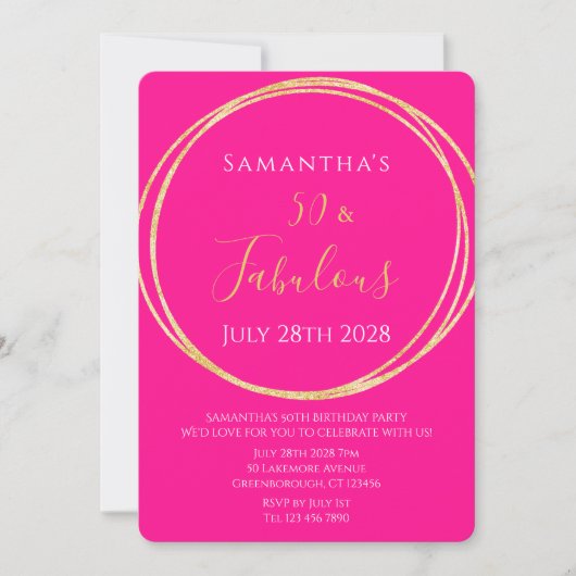 50th Birthday Hot Pink Gold Birthday Invitation (Devant)