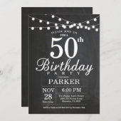 50th Birthday Invitation Chalkboard String Lights Kaart (Voorkant / Achterkant)