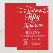 50th Birthday Invitation Red Fabulous Kaart (Voorkant / Achterkant)