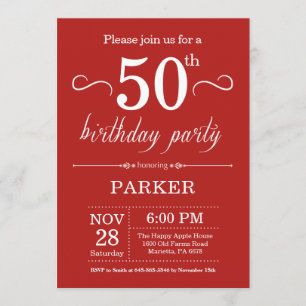 50th Birthday Invitation Red Kaart