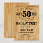 50th Birthday Invitation Rustic Wood Kaart (Voorkant / Achterkant)