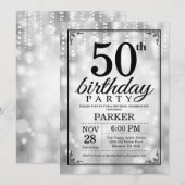 50th Birthday Invitation Silver Glitter Kaart (Voorkant / Achterkant)