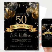 50th Birthday Invitation Template: Black Gold Ball