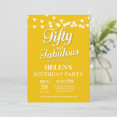 50th Birthday Invitation Yellow Fabulous Kaart (Staand voorkant)