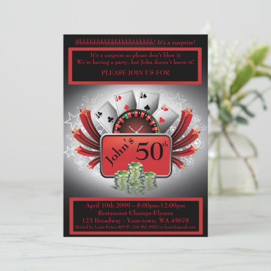 50th, Birthday Man Casino, Gambling Party, Las Veg Kaart (Staand voorkant)