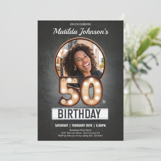 50th Birthday  Marquee Fun Custom Photo Kaart (Staand voorkant)