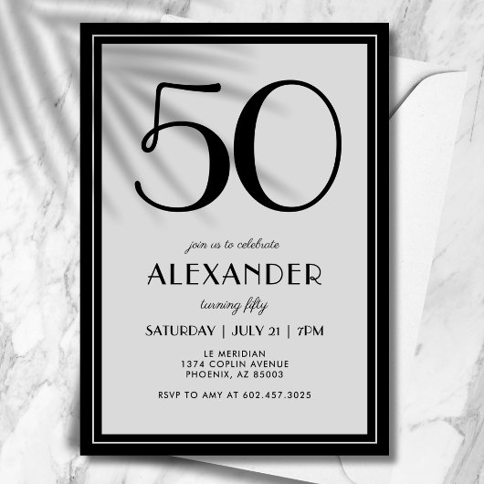 50th Birthday Modern Minimalist Mens Black Gray Kaart
