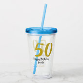 50th Birthday Naam toevoegen Datum Jaar Black sjab Acryl Drinkbeker (Achterkant)