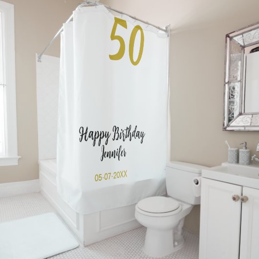 50th Birthday Naam toevoegen Datum Jaar Black sjab Douchegordijn (In situ)