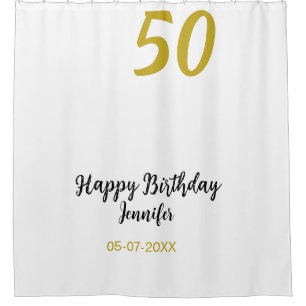 50th Birthday Naam toevoegen Datum Jaar Black sjab Douchegordijn
