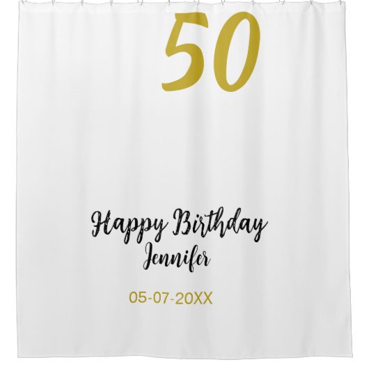 50th Birthday Naam toevoegen Datum Jaar Black sjab Douchegordijn (Voorkant)