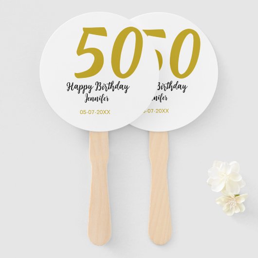 50th Birthday Naam toevoegen Datum Jaar Black sjab Handwaaier (Voorkant en achterkant)