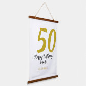 50th Birthday Naam toevoegen Datum Jaar Black sjab Hangend Wandkleed (Gebogen)