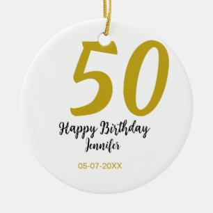 50th Birthday Naam toevoegen Datum Jaar Black sjab Keramisch Ornament