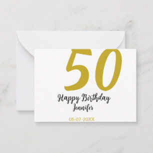 50th Birthday Naam toevoegen Datum Jaar Black sjab Notitiekaartje