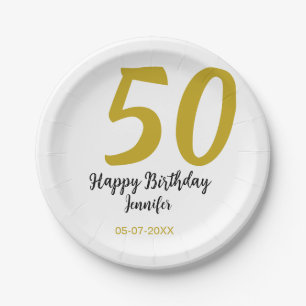 50th Birthday Naam toevoegen Datum Jaar Black sjab Papieren Bordje