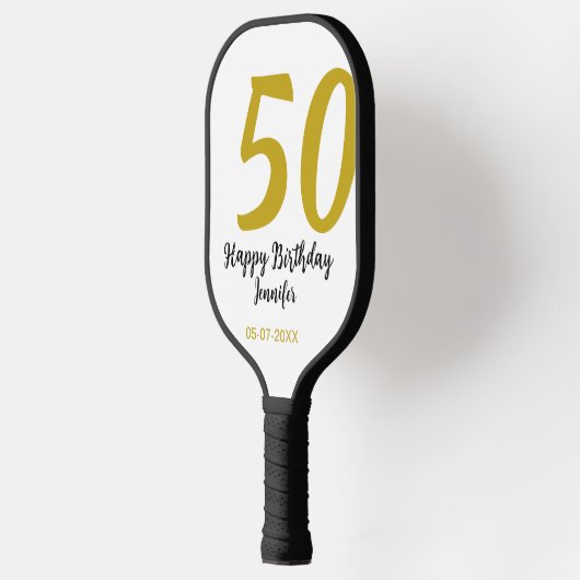 50th Birthday Naam toevoegen Datum Jaar Black sjab Pickleball Paddle (Links)