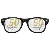 50th Birthday Naam toevoegen Datum Jaar Black sjab Retro Zonnebril (Voorkant)