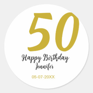 50th Birthday Naam toevoegen Datum Jaar Black sjab Ronde Sticker