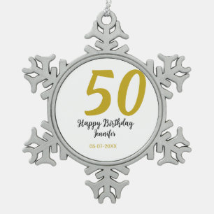 50th Birthday Naam toevoegen Datum Jaar Black sjab Tin Sneeuwvlok Ornament