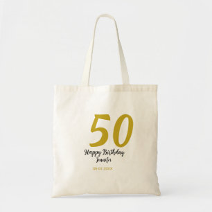 50th Birthday Naam toevoegen Datum Jaar Black sjab Tote Bag