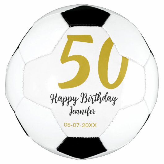 50th Birthday Naam toevoegen Datum Jaar Black sjab Voetbal (Voorkant)