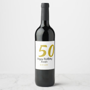 50th Birthday Naam toevoegen Datum Jaar Black sjab Wijn Etiket
