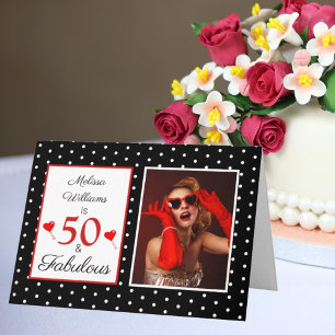 50th Birthday Name Photo 50 and Fabulous Black WH Kaart