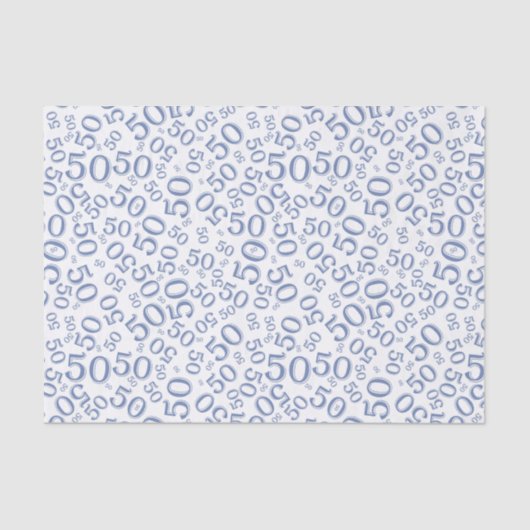 50th Birthday Number Pattern Blue and White Tissuepapier (Voorkant)
