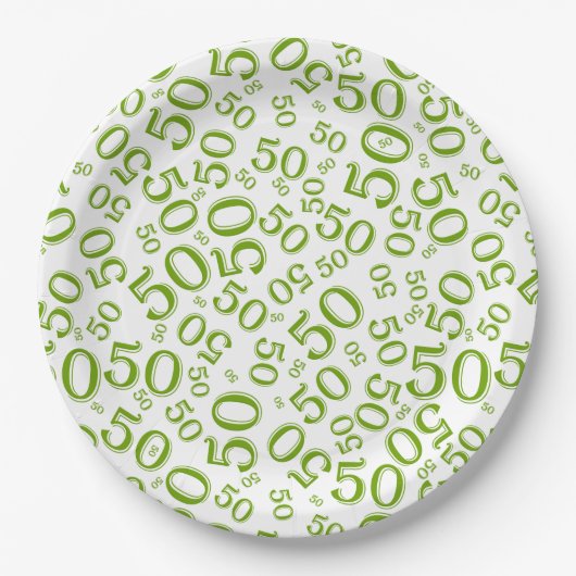 50th Birthday Number Pattern Green/White Papieren Bordje (Voorkant)