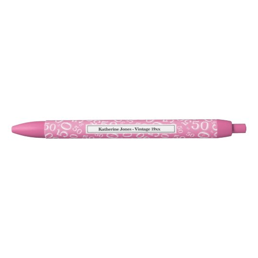 50th Birthday Number Pattern Pink and White Zwarte Inkt Pen (Voorkant)